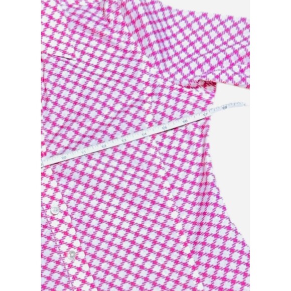 Talbots Wrinkle Resistant Pink White Diamond Print Blouse 2P Button Down Preppy - Picture 4 of 8